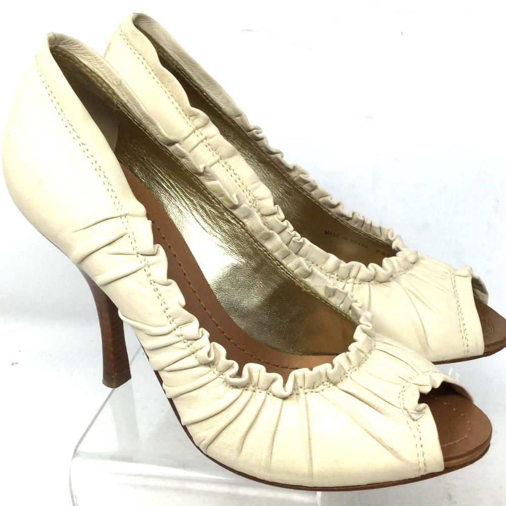 BCBGMaxAzria Cream Peep Toe Heels